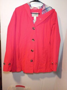 Women's Large PT L.L Bean Corral Hooded Plaid Lined Water-Resistant Rain Jacket